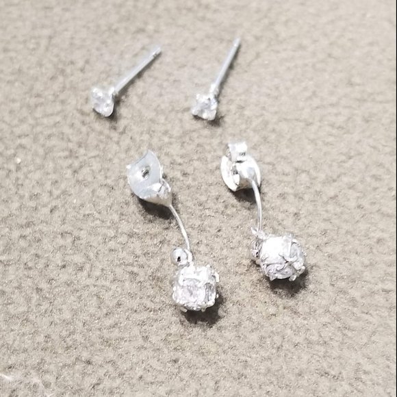 Crystal Earrings with Dangle in back silver coated - Picture 3 of 5